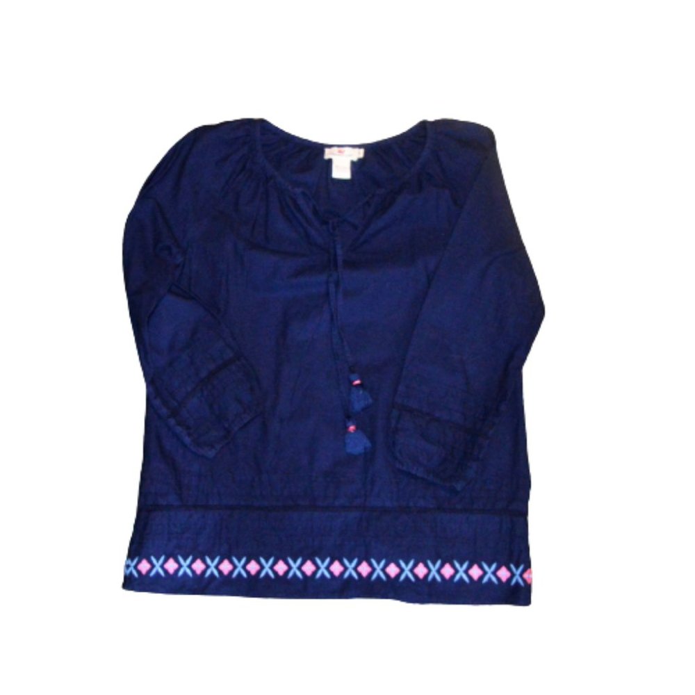 Vineyard Vines Woven Embroidered Deep Bay Tassel Boho Top Small